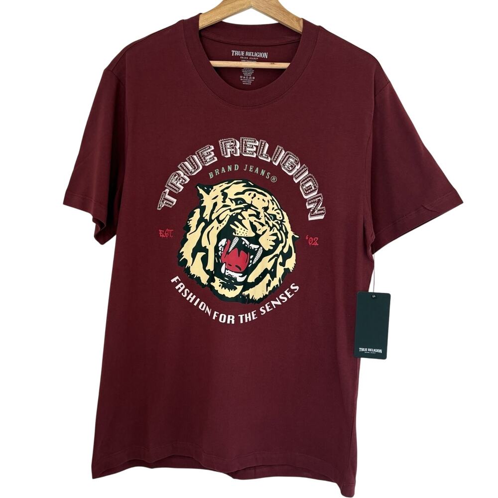 True Religion Graphic T-Shirt Spell Out Logo Rhinestone Streetwear Cotton Large